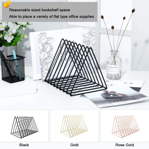 Vista 8 de Urban Deco Organizador de escritorio triangular, soporte para revistero de alambre de metal, 10 secciones, organizador de carpetas de archivos