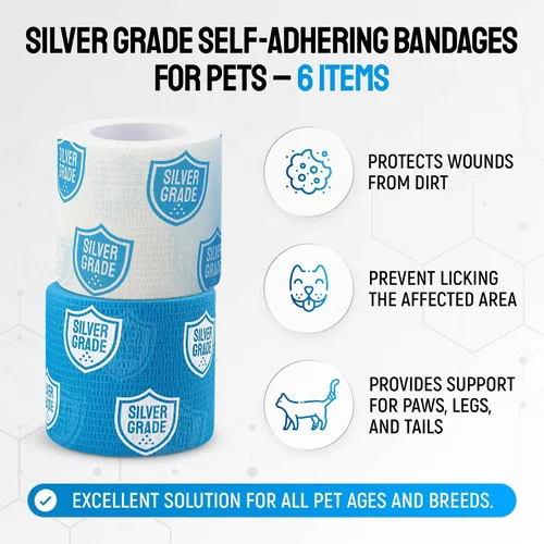 Vista 2 de SILVER GRADE Envoltura veterinaria para perros, gatos, caballos, 6 vendajes elásticos autoadhesivos para proteger de lamer, vendaje de perro