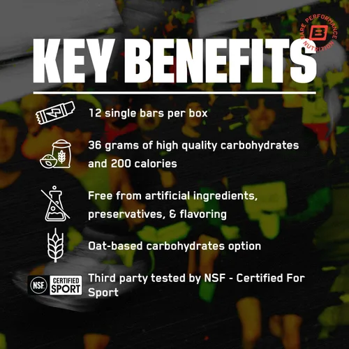Vista 4 de BARE PERFORMANCE NUTRITION Go Bar, barra de avena para entrenamiento de resistencia con 36g de carbohidratos y 200 calorías por porción, 12 barras