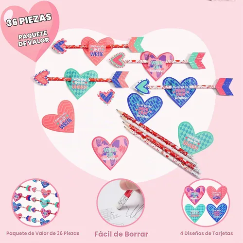 Vista 3 de JOYIN - 36 tarjetas de regalo del Día de San Valentín con flecha de Cupido de lápiz, para intercambio de San Valentín y premios de fiesta