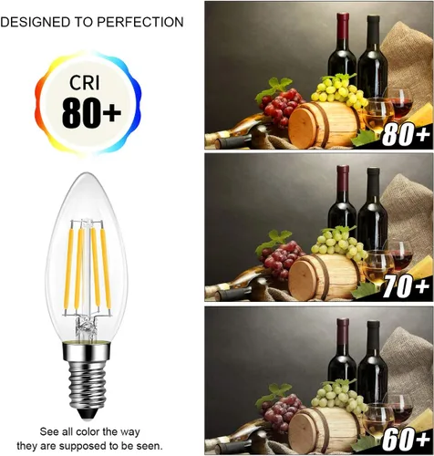 Vista 6 de LVWIT Bombilla de filamento LED Edison B11 no regulable de 5.5 W (equivalente a 60 vatios), base de candelabro E12 de 2700 K, luz blanca cálida