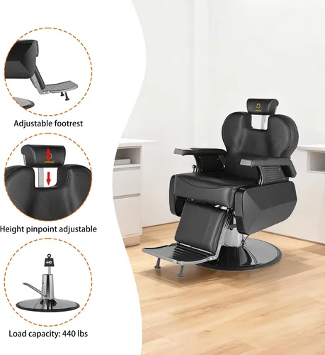 Vista 5 de Silla de peluquería hidráulica reclinable silla de peluquería sillas de peluquería silla de pelo 360 grados giratoria sillas de peluquería para Negro