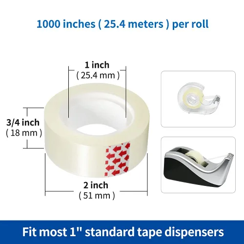 Vista 2 de Recambios de cinta transparente, 6 rollos, 3/4 x 1000 pulgadas, núcleo de 1 pulgada, rollos de repuesto de dispensador de cinta recargable