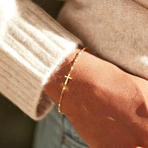 Vista 2 de STORYJEWELLERY Regalos religiosos y cristianos para mujeres, brazaletes con cruz, para bautismo, confirmación y Pascua, regalos para dar aliento a