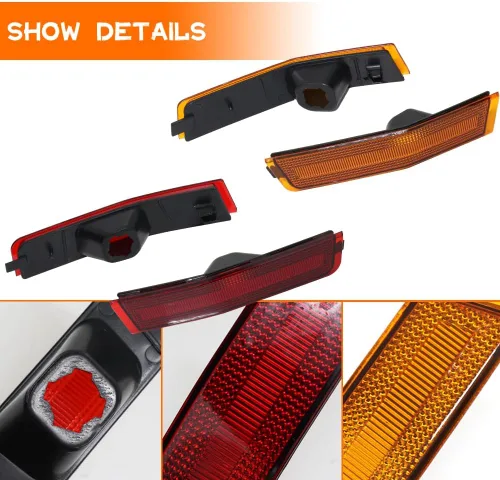 Vista 2 de Compatible con Lincoln MKX 2007 2008 2019 2010 Parachoques trasero y delantero marcador lateral ámbar/rojo carcasas 4ps