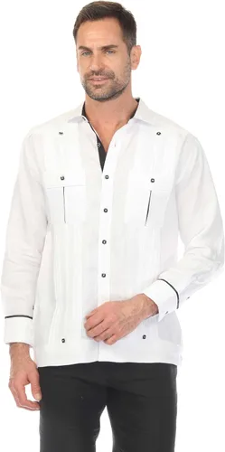 Vista 10 de Mojito Collection Guayamisa 100% lino de dos bolsillos para hombre con amplio plisado y contraste estampado