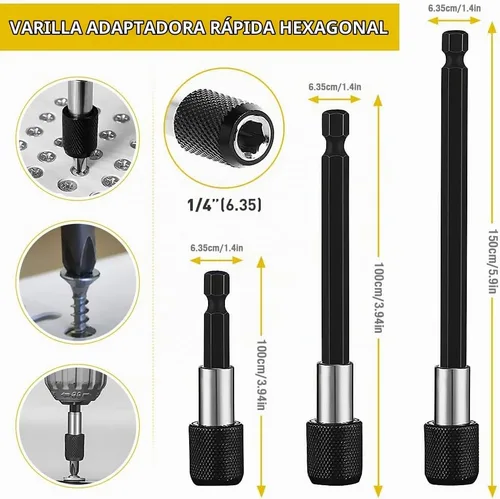 Vista 4 de Juego de extensión de broca flexible, 19 piezas, vástago hexagonal de 105 °, accesorio de taladro de ángulo recto de 3 piezas, extensión de soporte