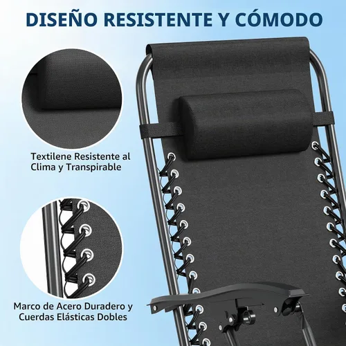 Vista 6 de Zero Gravity Chairs Set of 2, Adjustable Patio Recliners Black