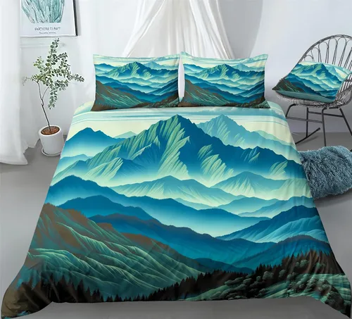 Vista 14 de REALIN Juego de funda de edredón con diseño de Hawthorn 3D, ropa de cama con diseño de bosque japonés, montaña, río, 2/3/4 piezas