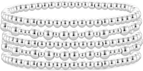 Vista 15 de Pulsera para mujer con cuentas chapadas en oro de 14 quilates, pulsera elástica de cuentas redondas Oro - 2 cubos+1 cuenta