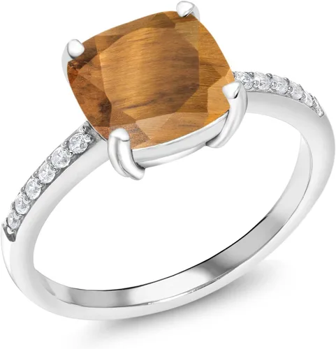 Vista 10 de Gem Stone King Anillo de compromiso de plata de ley 925 con piedra preciosa de corte cojín de 0.315 in Anillo de compromiso de aniversario de boda