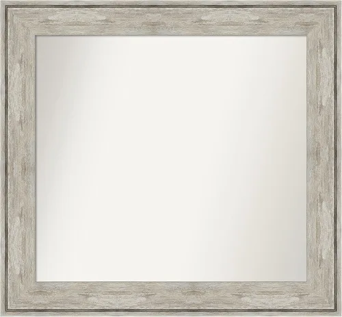 Vista 8 de Amanti Art Espejo de baño plateado para sobre el fregadero, 28 x 37 pulgadas, elegante espejo rectangular de peltre cepillado, marco de madera