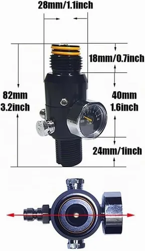 Vista 3 de Válvula reguladora HPA para Paintball Airsoft PCP Aire comprimido CO2 Nitrógeno Cilindro Tanque Botella 4500psi Entrada, Salida 800psi 1800psi