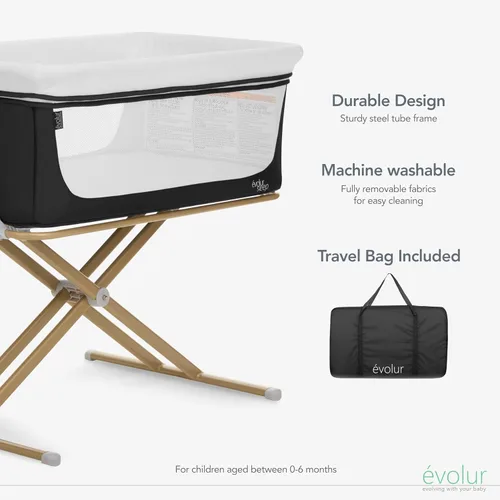Vista 5 de Evolur Orabelle Moisés de noche – Moisés de viaje ajustable, plegable y ligero para bebé 5-Level Height Adjustable, Breathable Mesh & Plush