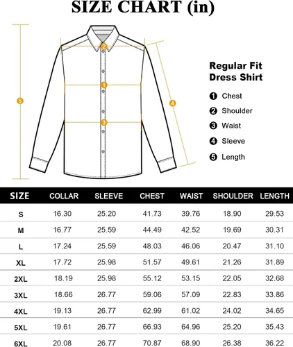 Vista 6 de Camisas de vestir para hombre, camisas de vestir de manga larga para hombre, camisa de algodón con botones, camisas de vestir regulares grandes