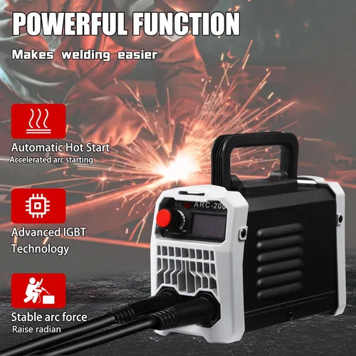 Vista 3 de Soldador de palo ARC200 110V, mini máquina de soldadura eléctrica portátil, soldador inversor IGBT con protección de seguridad y control