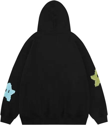 Vista 2 de Y2k - Sudadera con capucha y cremallera para mujer, de gran tamaño, con estampado de estrellas, estilo Harajuku, Grunge