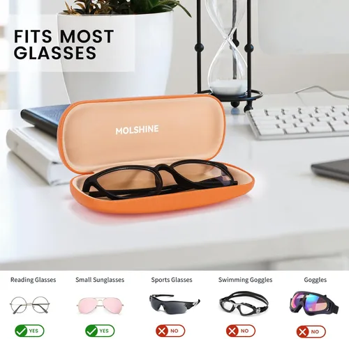 Vista 3 de molshine Estuche rígido de piel sintética para gafas, estuche portátil de viaje para hombres, mujeres, niñas, viajes, estudio, trabajo