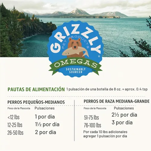 Vista 7 de Grizzly Pet Products Algal Plus Omega 3-6-9 Suplemento alimenticio para perros y gatos, botella de 8 onzas naranja dorada