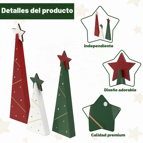 Vista 5 de Amorita Decoración rústica de Navidad de 3 piezas, árboles de Navidad de madera, decoración de mesa, árbol de madera independiente, centros de mesa