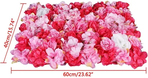 Vista 3 de 12 paneles de rosas artificiales de seda, panel de terciopelo con hortensias, decoración de telón de fondo para boda, banquete, despedida