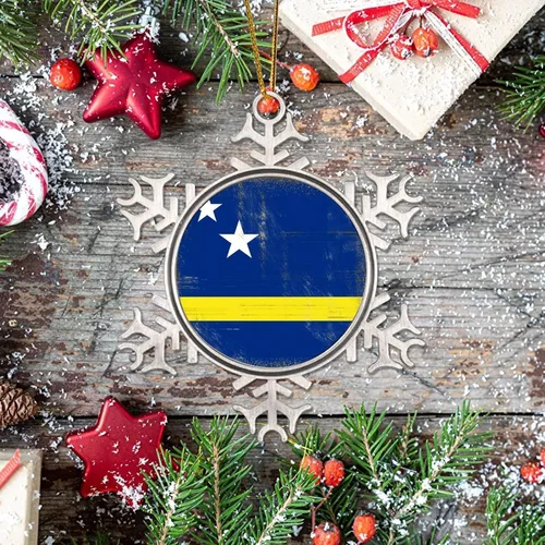 Vista 7 de Curacao Adornos de metal de copo de nieve colgantes para árbol de Navidad, regalo patriótico de recuerdo, adornos de árbol de Navidad, bandera