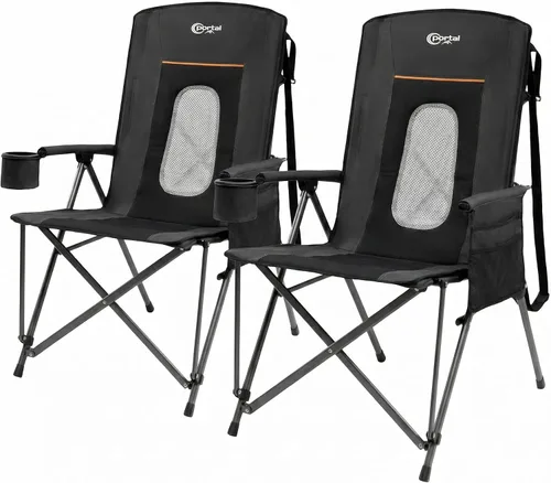 Vista 8 de PORTAL Silla de camping plegable extra grande con respaldo alto, sillas de césped portátiles para adultos, deportes al aire libre con apoyabrazos