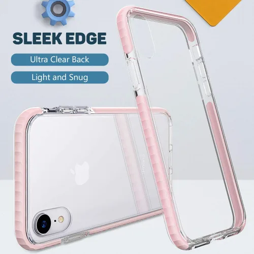 Vista 3 de MATEPROX Funda compatible con iPhone XR, transparente, delgada, antiamarilla, antiarañazos, a prueba de golpes, para iPhone XR de 6.1 pulgadas (rosa)