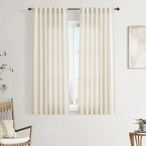 Vista 117 de Joywell - Cortinas de lino de 96 pulgadas de largo para sala de estar Natural