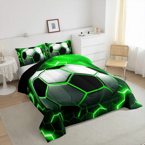 Vista 4 de Edredón de fútbol con estampado de fútbol para niños y niñas, juegos de ropa de cama y colecciones de juegos de pelota, edredón de plumón