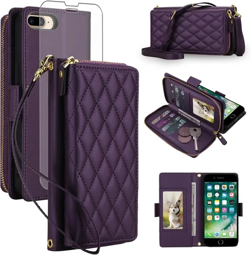 Vista 51 de Asuwish Funda compatible con iPhone 6/6s/7/8/SE 2020 2022 con cremallera y bloqueo RFID, protector de pantalla, correa cruzada i6 i7 i8 7s 8s SE2020
