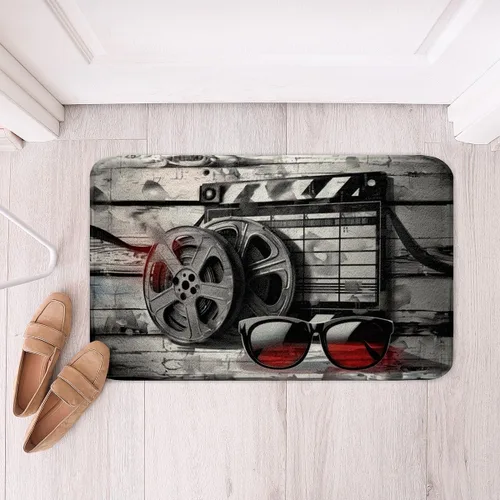 Vista 13 de Homewish Theater Cinema Poster Bathroom Rugs,Retro Movie Non Slip Bath Mat Popcorn Bathroom Indoor Floor Mats,Movie Night Shaggy Absorbent Bathtub