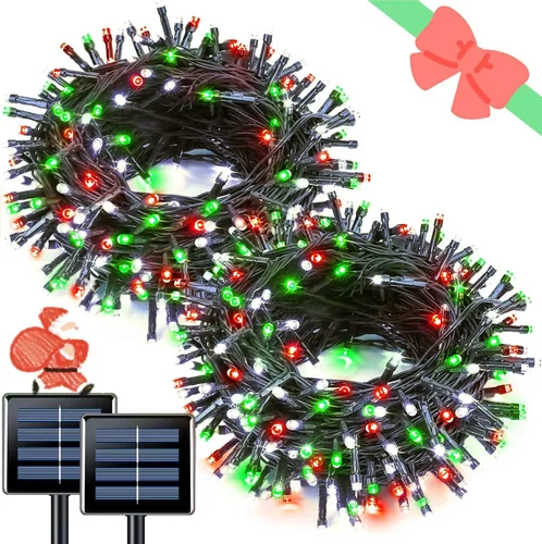 Vista 43 de JMEXSUSS - Paquete de 2, luces solares de Navidad cálidas y multicolor para exteriores, cada una con 100 LED, 10 metros, luces solares impermeables