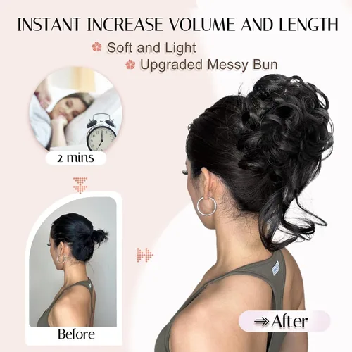 Vista 3 de Extensiones de cabello con clip de pinza para el cabello de moño, accesorios para el cabello para mujer, extensiones de cabello rizado