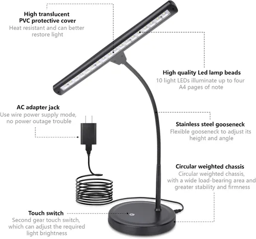 Vista 7 de Luz de música de piano de 18 LED con soporte ajustable para piano de cola, músico, lectura de libros, manualidades