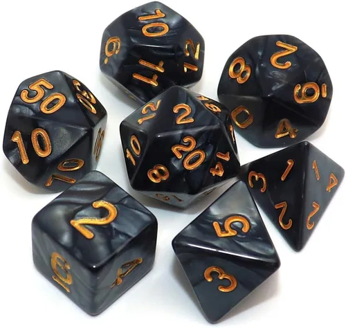 Vista 7 de DND - Juego de dados de nebulosa negra mezcla azul oscuro para Dungeon and Dragons D&D RPG juegos de rol, 7 dados poliédricos con bolsa de dados