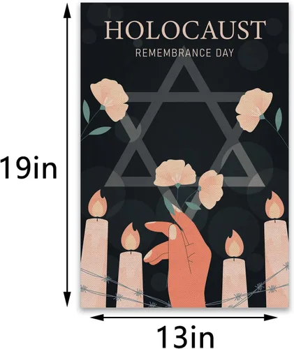 Vista 2 de Nepnuser Bandera de jardín del holocausto judíos de lino, Israel, judío, Shoah, Día del Recuerdo, para interiores y exteriores, decoración de patio