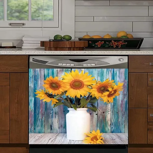 Vista 12 de Adhesivo para cubierta de lavavajillas con diseño de girasoles de granja, panel de calcomanías para nevera, funda de vinilo estilo granja, ordinario