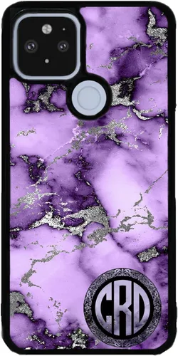 Vista 9 de Funda de goma negra con monograma de mármol morado y plateado compatible con Google Pixel 10, 10 Pro, 10 Pro XL, 9a, 9 Pro, Pixel 9, Pixel 9 Pro XL
