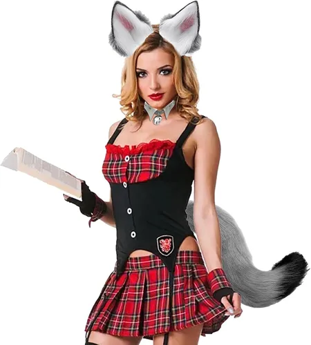 Vista 6 de Conjunto de cola y guantes de orejas de lobo, disfraz de orejas de lobo con clip de cola de foox, disfraz de lobo, disfraz de lobo, disfraz