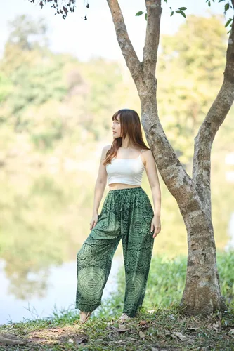 Vista 5 de Lannaclothesdesign Pantalones de harén para mujer, pantalones bohemios de elefante, ropa hippie de cintura alta con bolsillos para yoga