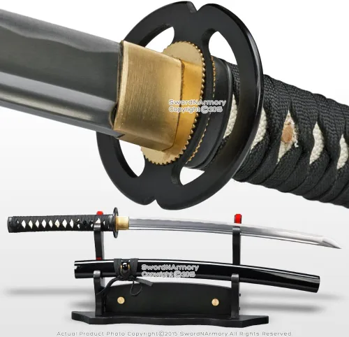 Vista 2 de Munetoshi Musashi Tsuba - Espada samurái Wakizashi hecha a mano Shoto de tamaño mediano, katana afilada