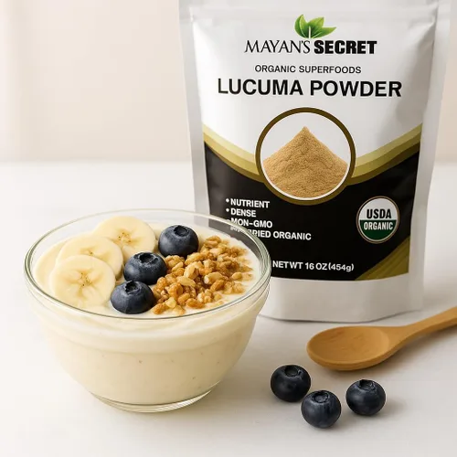 Vista 3 de Mayan's Secret Polvo de lúcuma orgánico certificado, 16 oz/paquete Alto en nutrientes
