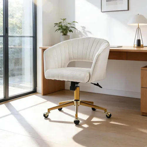 Vista 11 de Silla de escritorio de oficina de terciopelo, moderna silla de escritorio ajustable para el hogar con ruedas, silla giratoria para dormitorio