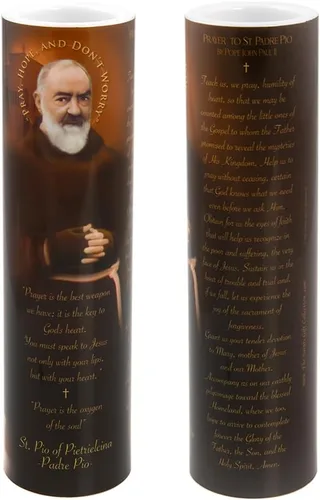 Vista 3 de St Padre Pio, vela LED sin llama de oración devocional