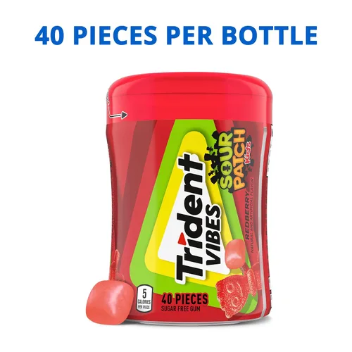 Vista 3 de Trident Vibes SOUR PATCH KIDS Redberry - Goma de mascar sin azúcar, botella de 40 piezas (paquete de 2)