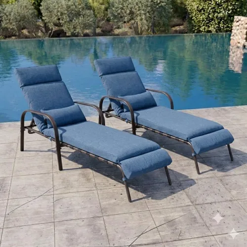 Vista 9 de Sillón para exteriores con cojín y almohada, tumbonas de piscina (azul oscuro)