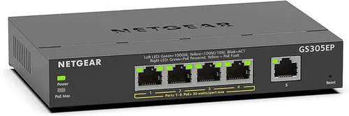 Vista 16 de NETGEAR Switch PoE Gigabit Ethernet Easy Smart Managed Essentials de 5 puertos (GS305EP) - con 4 x PoE+ @ 63W, para montaje en escritorio o en pared