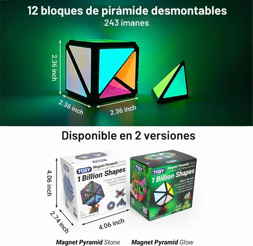 Vista 11 de TOSY Pirámide Magnética que Brilla en la Oscuridad - 1 Cubo se Transforma en 1 Billón de Formas, 15 piezas