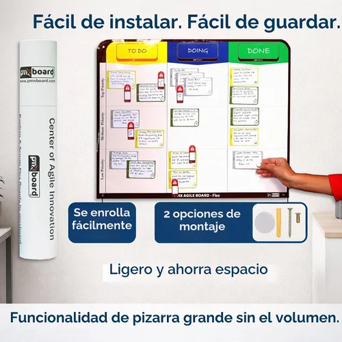 Vista 6 de Kit de tablero magnético Kanban de 3 columnas – Tablero + 47 tarjetas magnéticas Flex Dry Erase Scrum & Project Planning Whiteboard